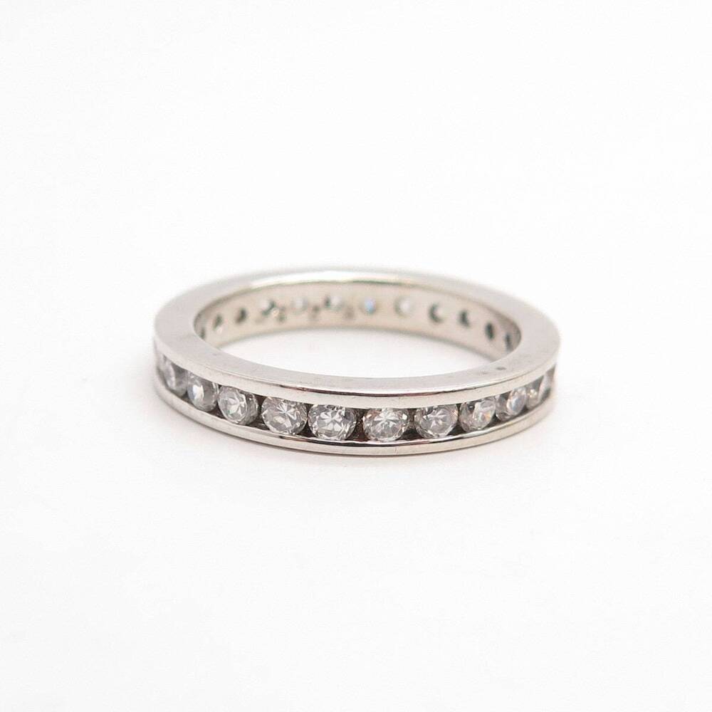 925 Sterling Silver Pave C Z All Around Eternity Band Ring Size 5 - Picture 5 of 7